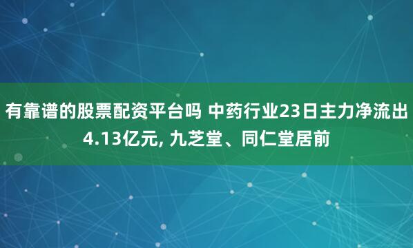 有靠谱的股票配资平台吗 中药行业23日主力净流出4.13亿元, 九芝堂、同仁堂居前